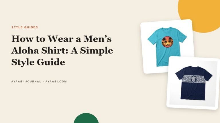 Ayaabi Journal cover: How to Wear a Men’s Aloha Shirt, with two island print shirts