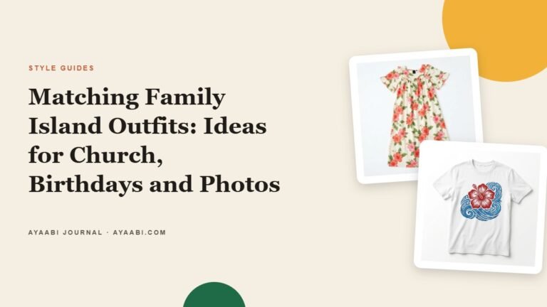 Ayaabi Journal cover: Matching Family Island Outfits, with a hibiscus muumuu and island T-shirt