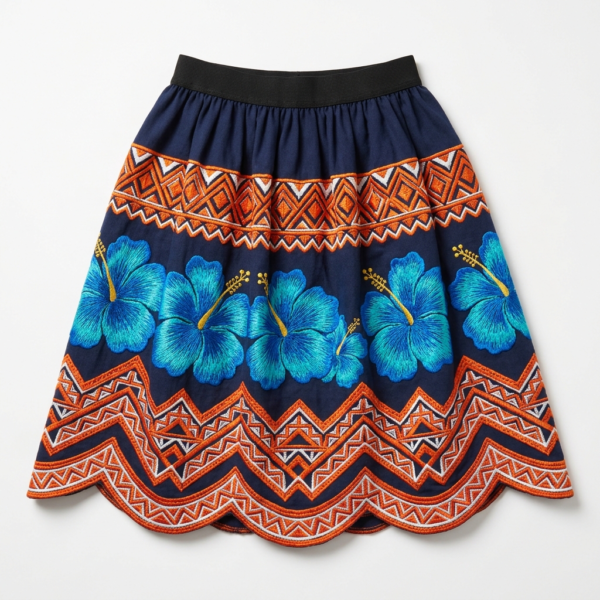 Midnight Ocean Hibiscus Micronesian Skirt